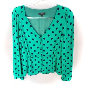 J. Crew Peplum Top Polka Dot Blouse Green & Navy Women’s Size 4